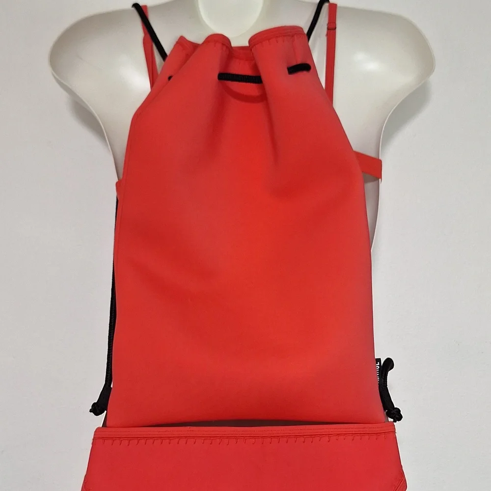 triangl swimwear Coral Red Triangle Bikini Set with Matching Neoprene Bag
